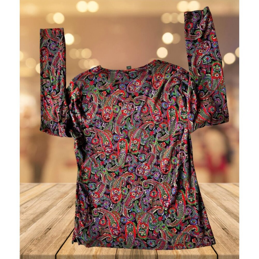 VTG Lauren Ralph Lauren Long Sleeve Top XL Pullover Paisley Preppy Cotto… - Picture 6 of 12